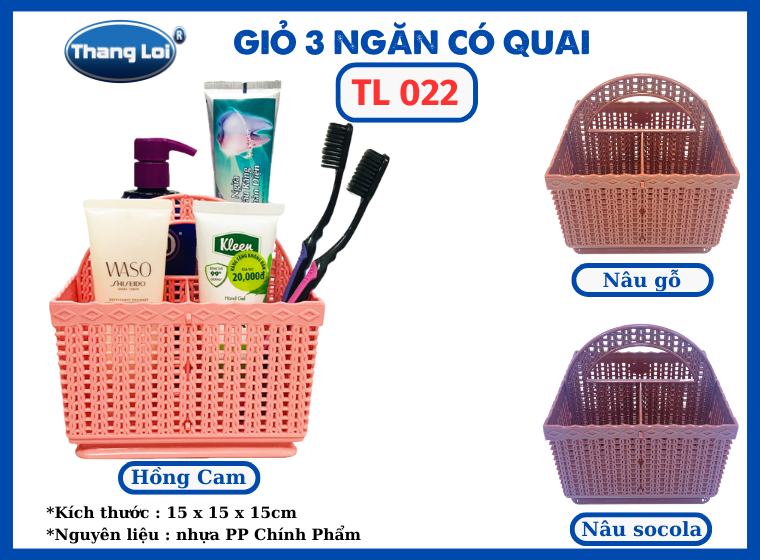 GIỎ 3 NGĂN - CÓ QUAI TL 022