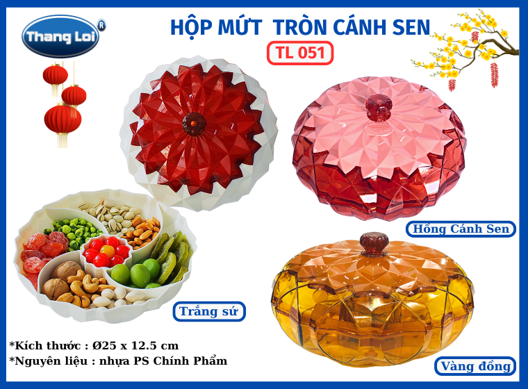 HỘP MỨT TRÒN CÁNH SEN - TL 051